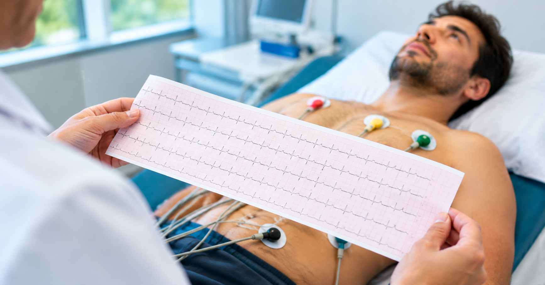 Paciente realizando eletrocardiograma em atendimento presencial em Rio Branco