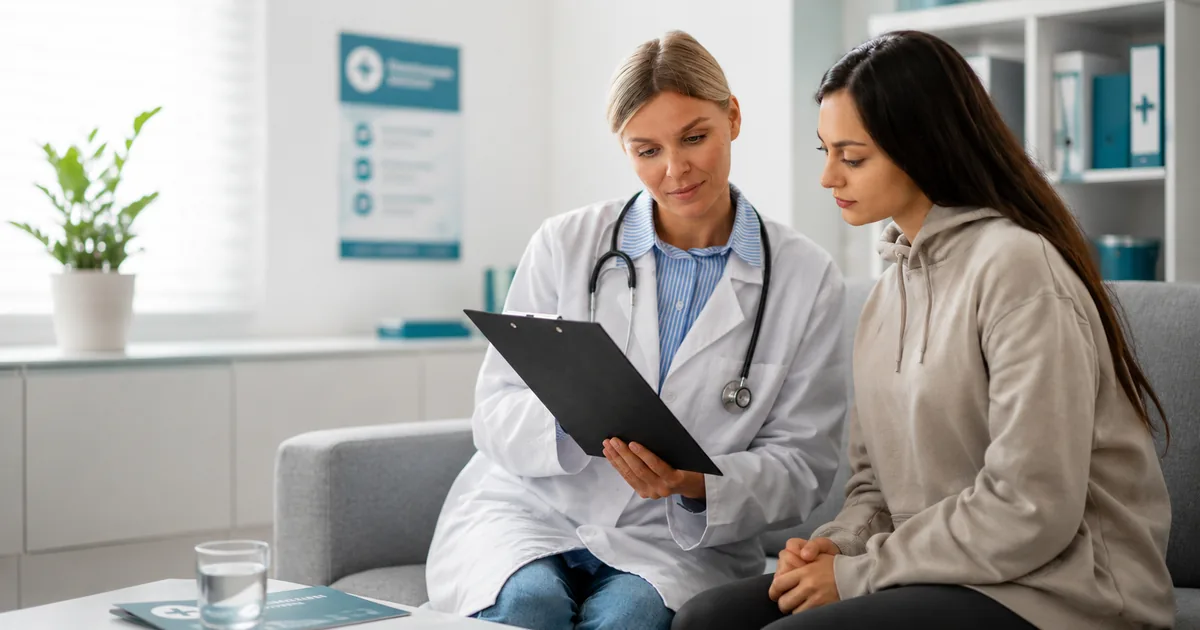 Paciente recebendo orientações sobre preparo para Angiotomografia antes do exame
